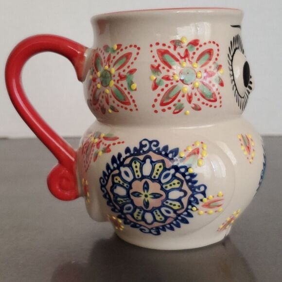 Yokohama Studio Hand painted 3-D Embossed Blue Red Owl Tea Cup Coffee Mug - Picture 4 of 11